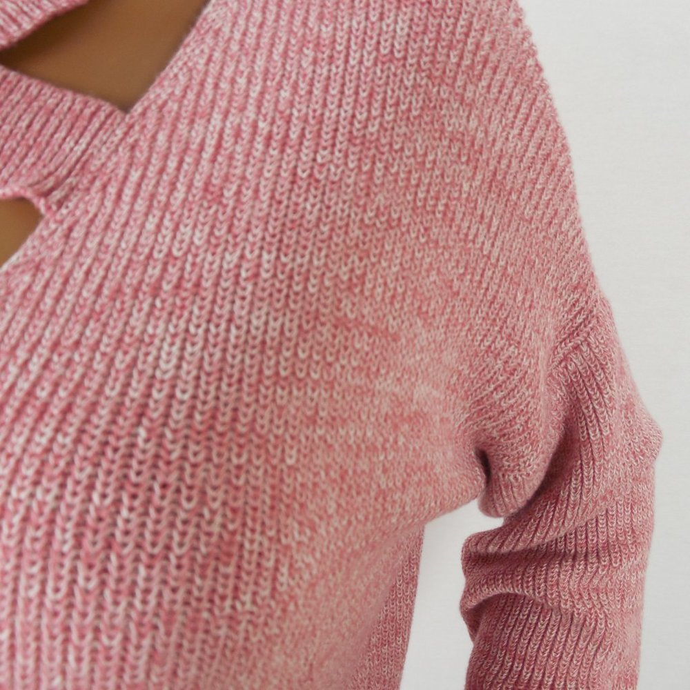 ANA Sweater L Casual Hi/Low Hem Red Heather X-Neck Oversized Fit Long Sleeves - Picture 3 of 13